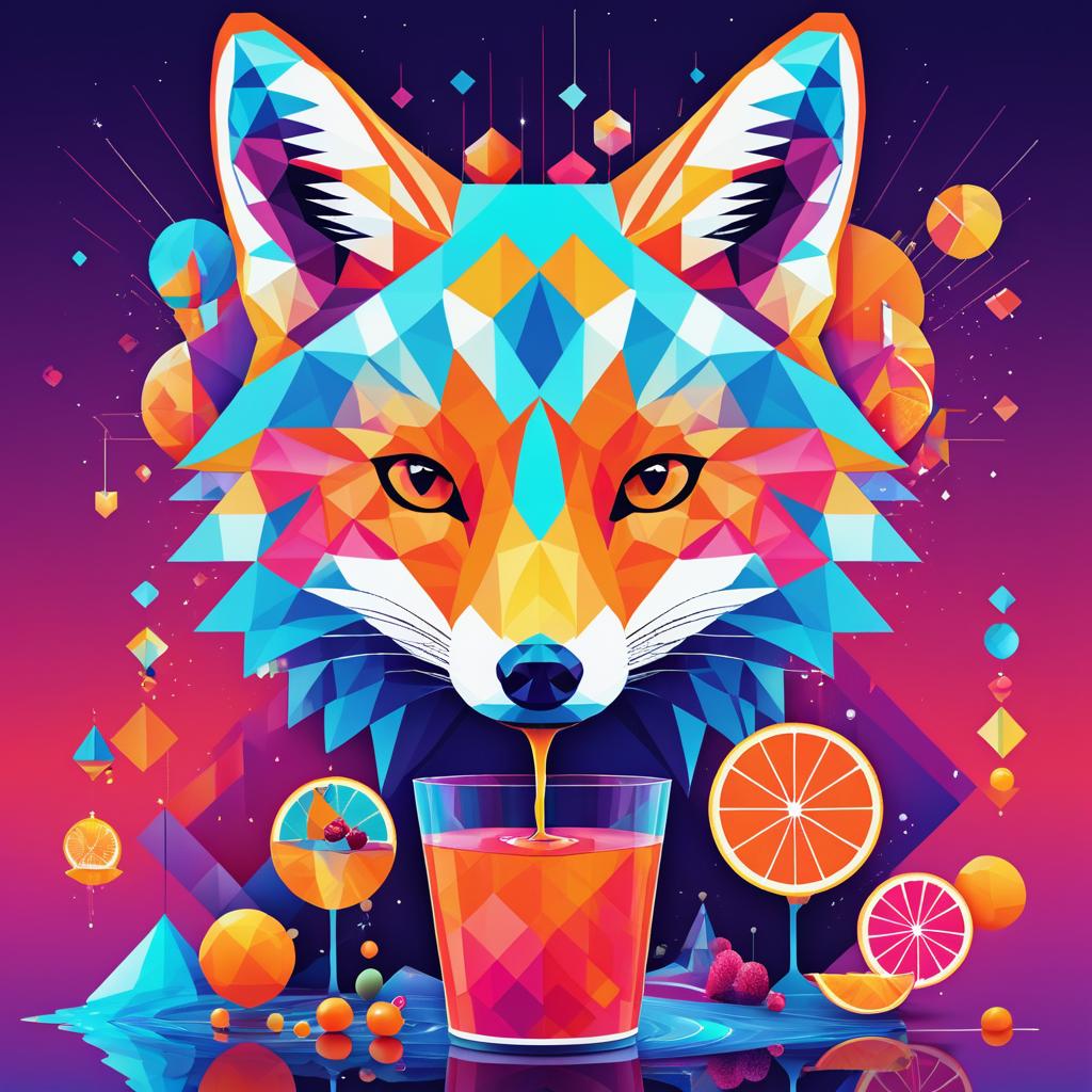 Vibrant Geometric Fox Enjoying Juice