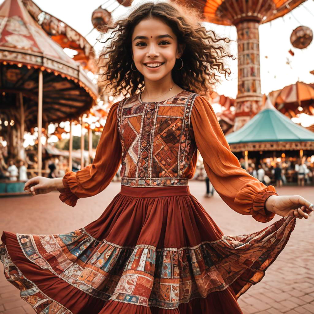 Playful Girl Twirling in Boho Style