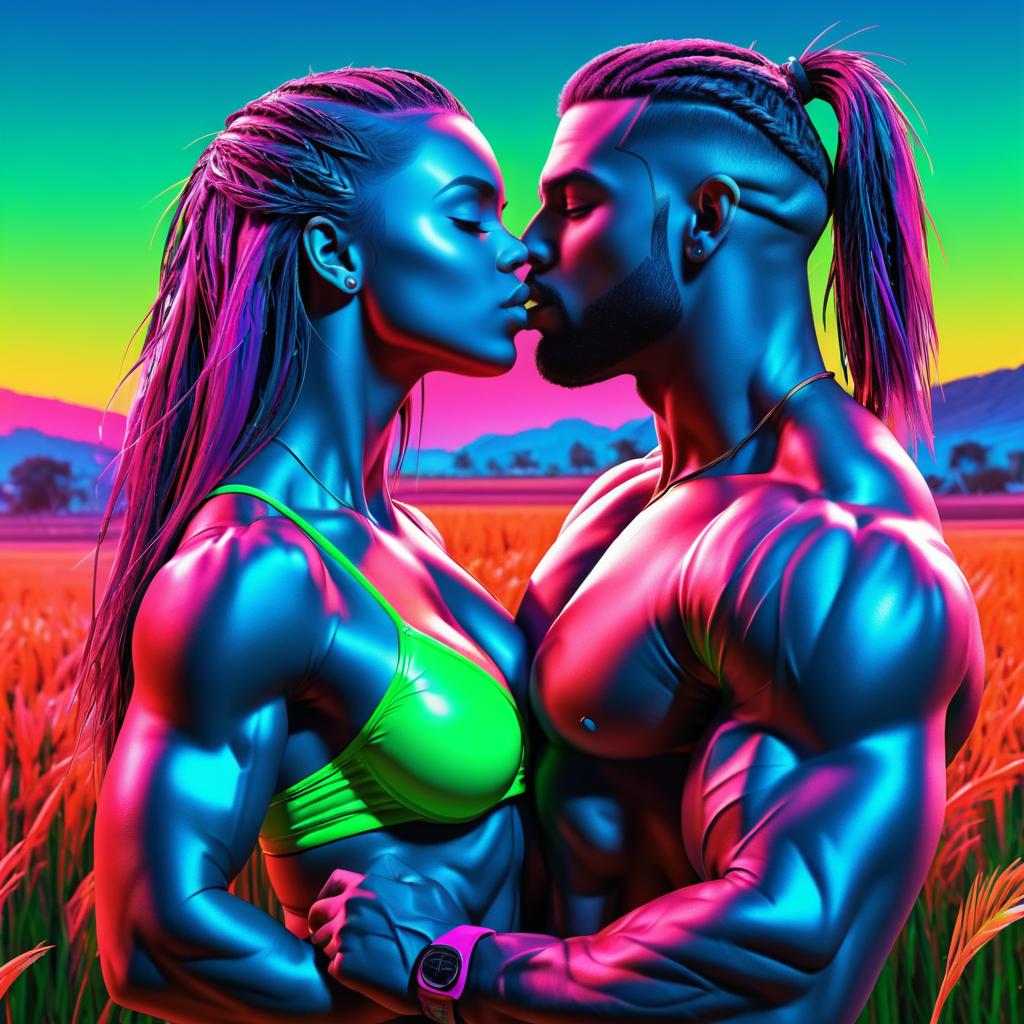 Adventurous Kiss in a Neon Field