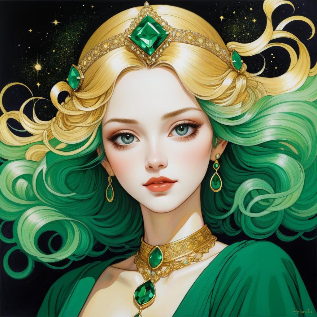 Medieval Princess with Emerald Eyes at Night