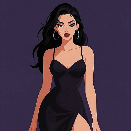 Stylish Woman in Black Dress Illustration