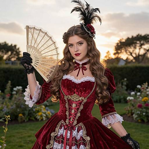 Victorian Woman in Red Velvet Dress