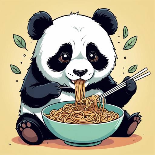 Panda Enjoying Spaghetti in Vintage Style