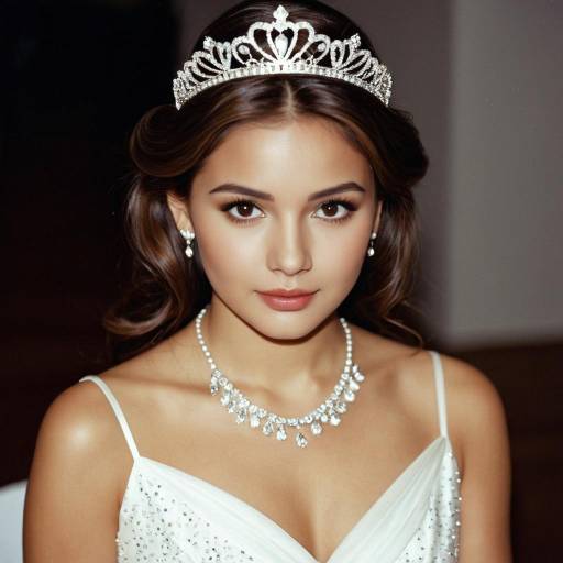 Woman in White Dress with Tiara and Jewelry