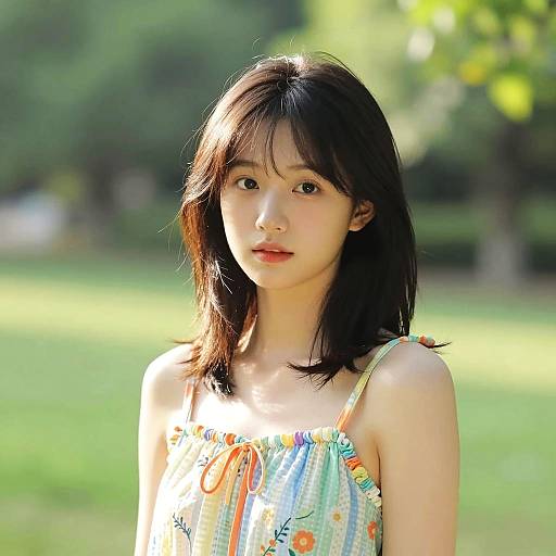 Young Woman in Colorful Dress Outdoors