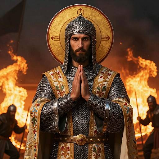 Orthodox Warrior Priest in Fiery Battle