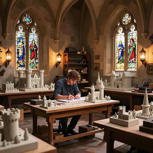 Castle Designer Working in Gothic Workshop