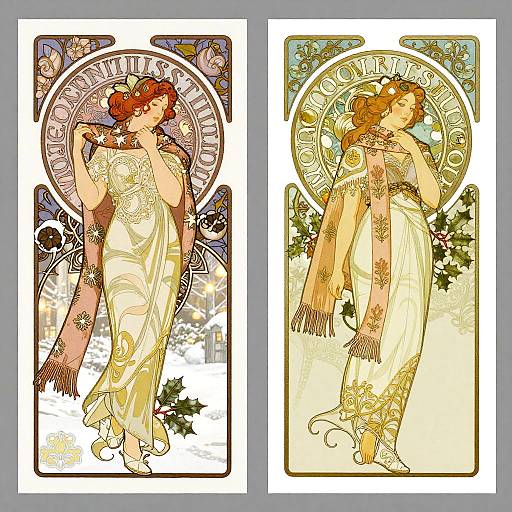 Art Nouveau Festive Holiday Cards
