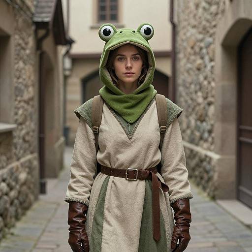 Young Woman in Frog Hat Medieval Costume