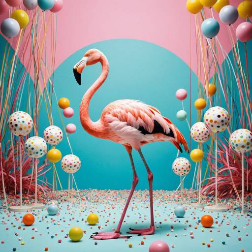 Lowbrow Art Juggling Flamingo with Neon Carnival Energy