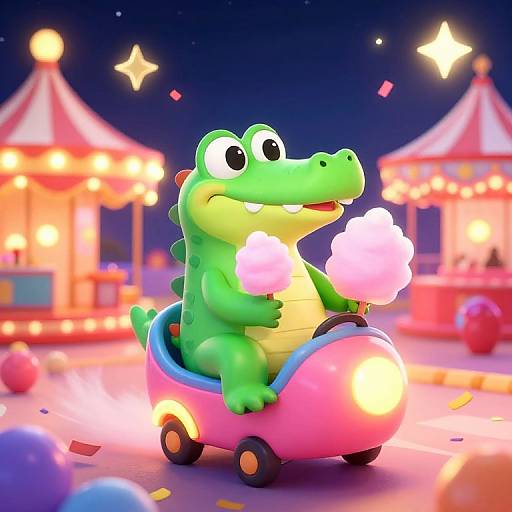Cartoon Alligators at Nighttime Carnival
