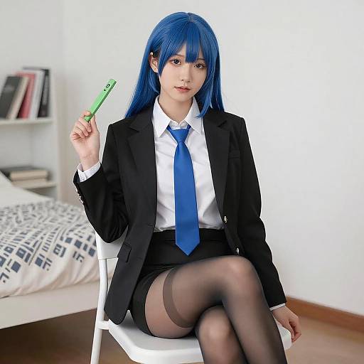 Portrait of Asian Woman in Blue Hair