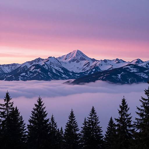 Twilight Snow-Capped Mountain Landscape