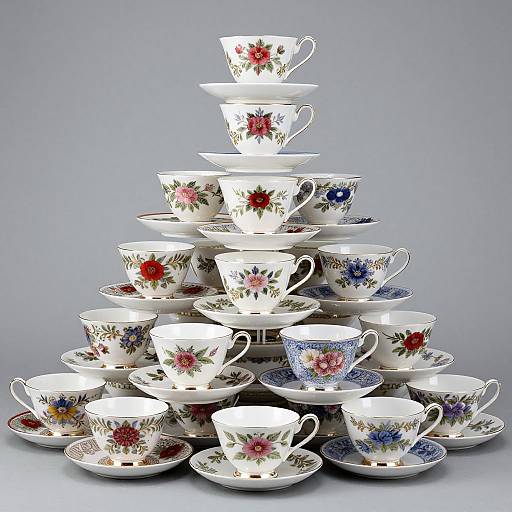 Intricate Floral Teacup Pyramid Artistry