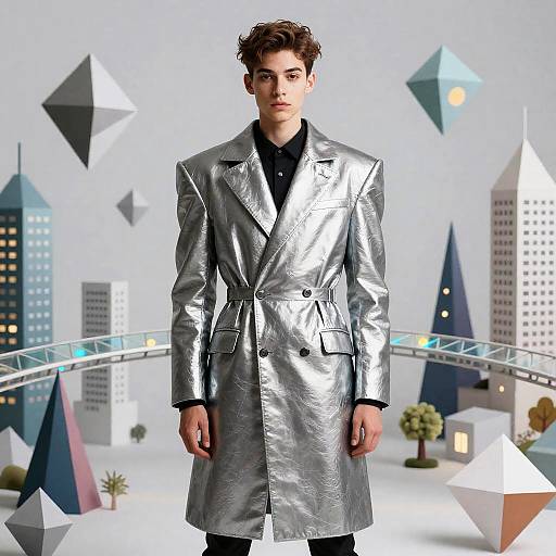 Non-binary Architect in Sculptural Metallic Coat