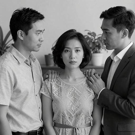 Intense Black-and-White Portrait of Three