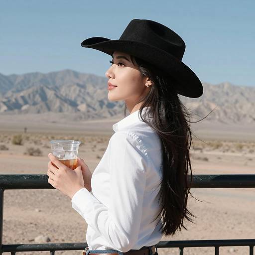 Desert Scene with Cowgirl and Mountains
