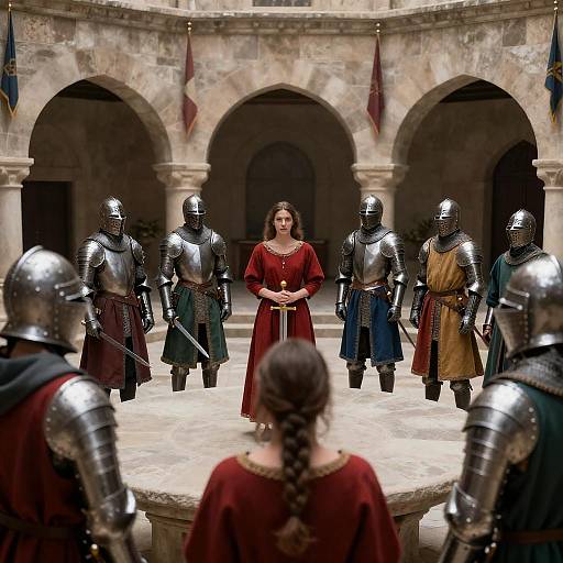 Medieval Soldiers in Colorful Armor Gathering