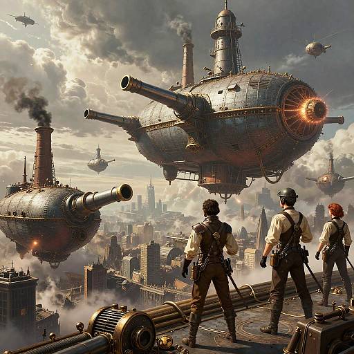 Steampunk Airship Battle Over Metropolis