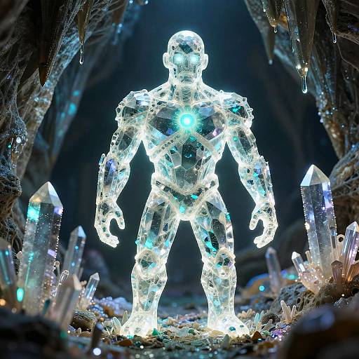 Glowing Crystal Golem in Cavern