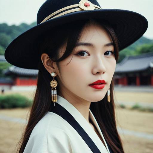 Modern Korean Woman in Traditional Hat