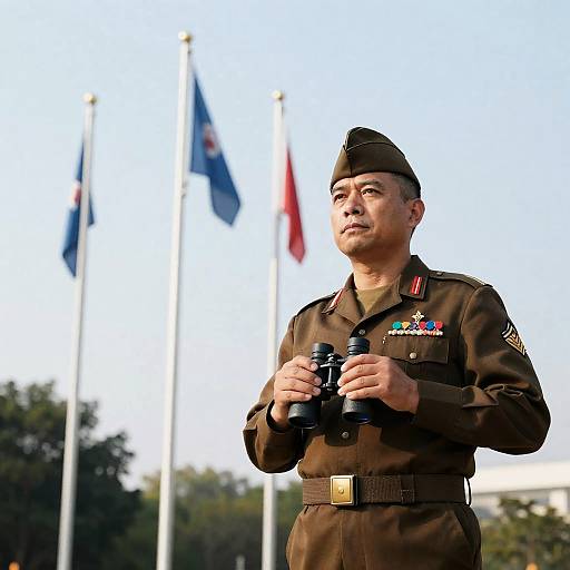 Serious Military Man with Binoculars