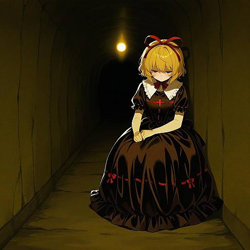 Melancholy Girl in Vintage Tunnel