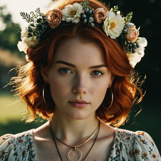 Young Woman with Floral Headpiece in Soft Natural Light