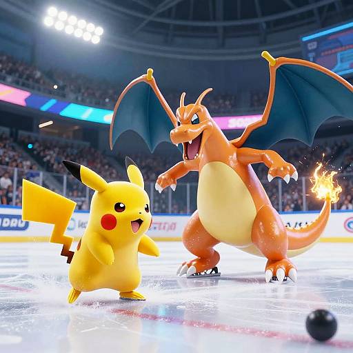 Pokemon Hockey Game with Pikachu and Charizard