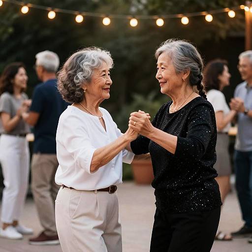 Joyful Dance of Two Older Women