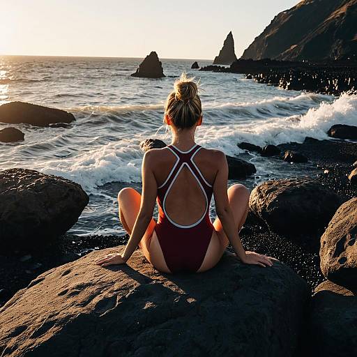 Golden Hour Swim: Dramatic Beach Scene