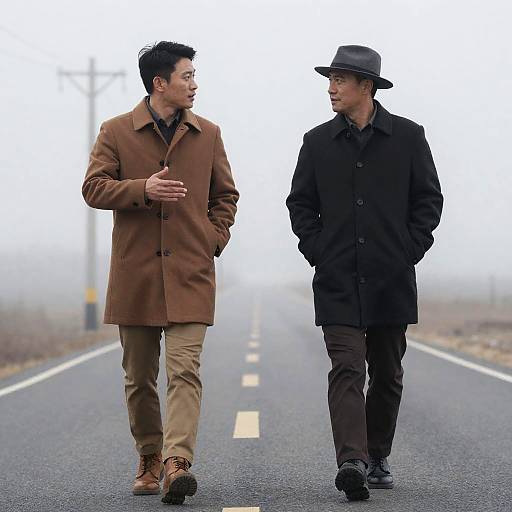 Foggy Roadwalk with Two Men