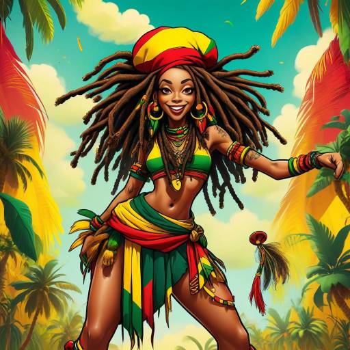 Vibrant Rastafarian Pin-Up Dance Art