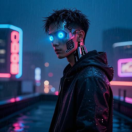 Cyberpunk Street Performer on Rooftop