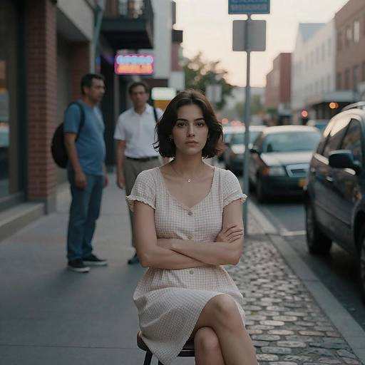 Urban Dusk: Woman on Stool Photograph