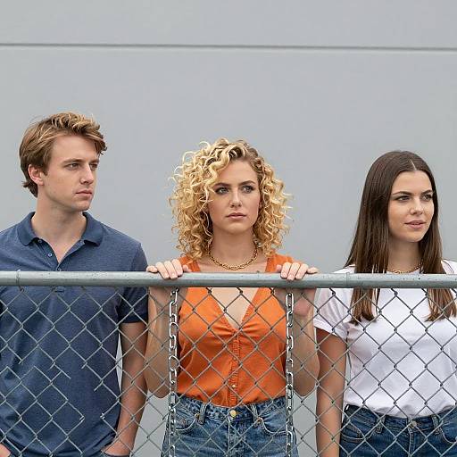 Three Individuals Behind a Chain-Link Fence