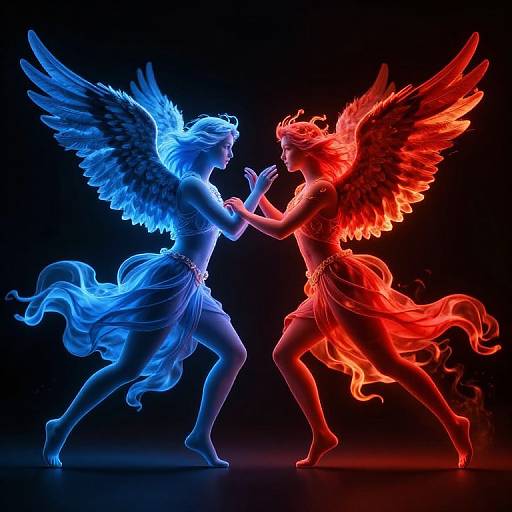 Dynamic Duel of Blue and Red Angels