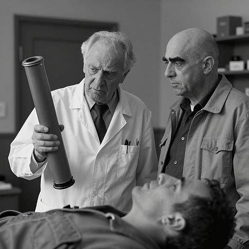 Intense Scene with Three Men in B&W