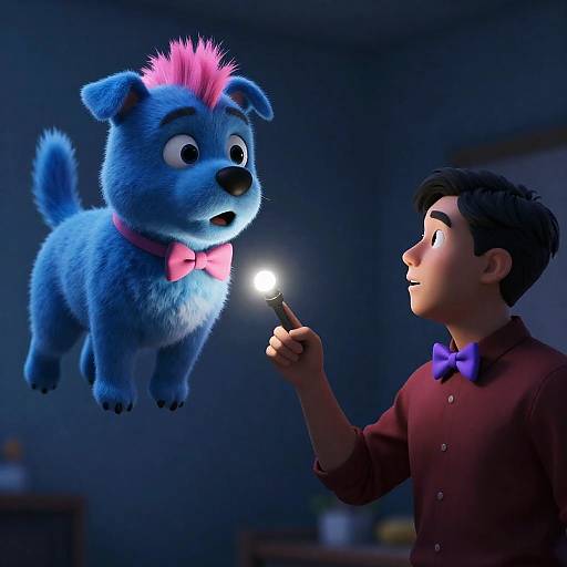 Surprised Blue Dog with Confused Human