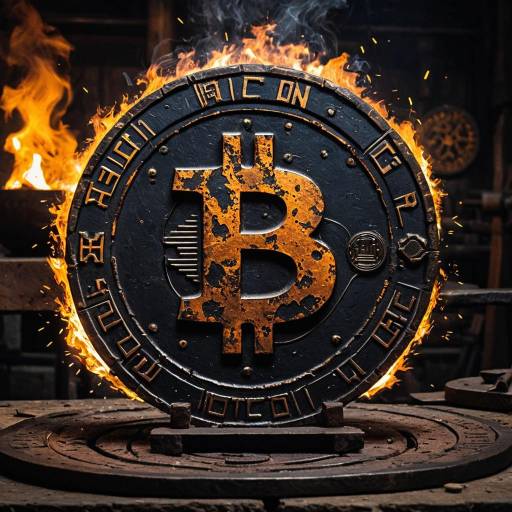 Fiery Bitcoin Logo as Ancient Artifact