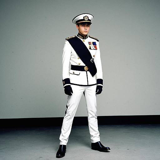 Young Man in White Military Uniform