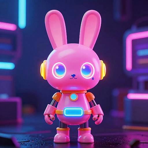 Neon Cyberpunk Robotic Rabbit