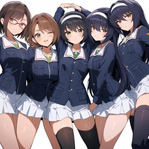 Five Girls in Oarai Military Uniforms