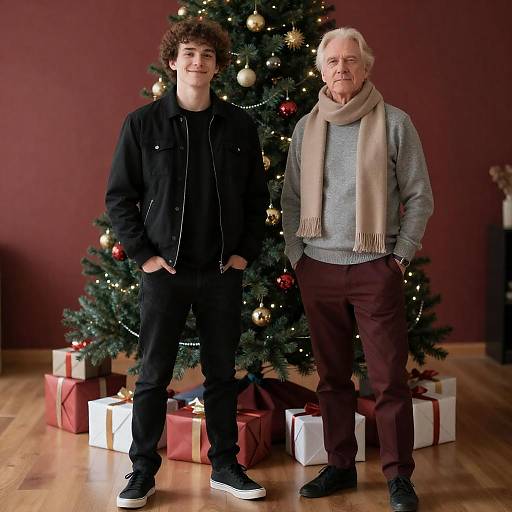 Festive Portrait of Two Men by Tree