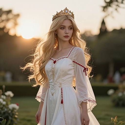 Serene Blonde Woman in Sunset Garden