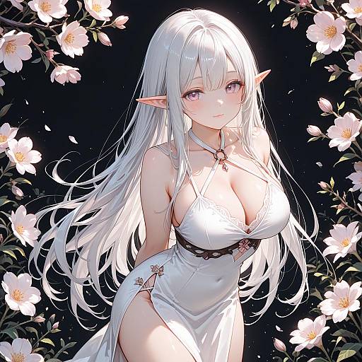 Elegant Elf in Spring Blossoms