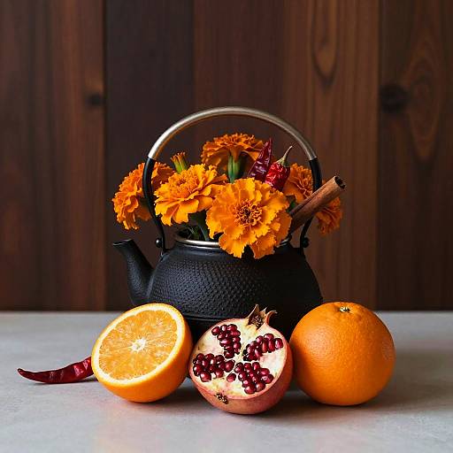 Warm Still Life with Kettle and Fruits