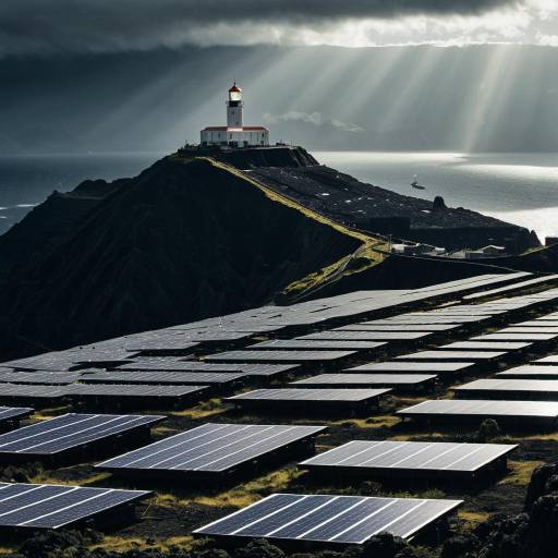 Lighthouse on Volcanic Island with Solar Panels