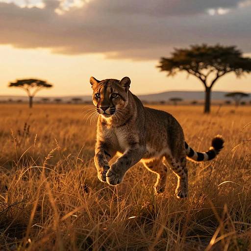 Playful Panther Leaping at Sunset
