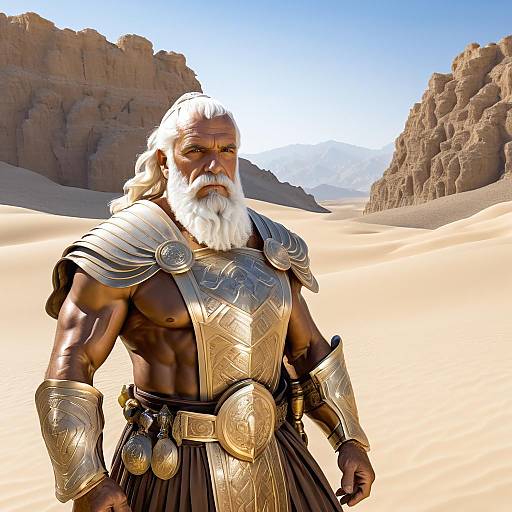 Elderly Greek Philosopher in Armor in Desert